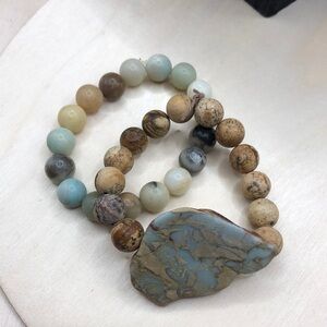 Natural stone gemstone amazonite and jasper  layering bracelets-small wrist